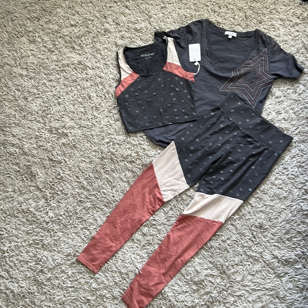 Small NWT PJ Salvage athileasure tights, top and T- shirt lounge wear New Set!